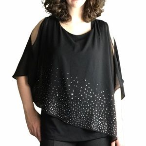 CLEARANCE Roz & Ali black rhinestone cold shoulder blouse